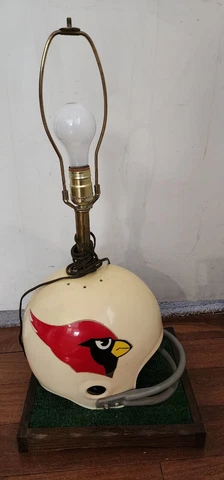 Vintage ST. LOUIS CARDINALS Helmet ~ Table Lamp w/Green Grass Base Cover