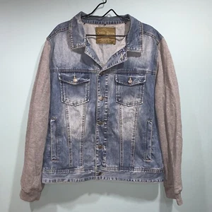 Rustic Denim Denim Jean Jacket W/Fleece Sleeves Mens Size Large Distressed - Picture 1 of 10