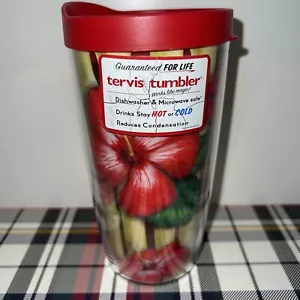 Tropical Red Hibiskus Bambus Tervis 16 Unzen Thermobecher mit rotem Deckel - Bild 1 von 6
