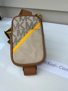 Michael Kors crossbody cooper bag logo smartphone MK signature holster chino - Picture 1 of 9
