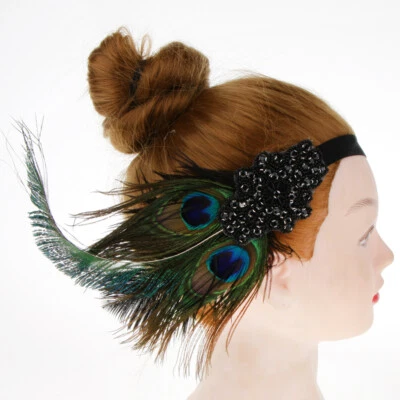 Vintage Black Feather 20s Headpiece 1920s Flapper Headband Fancy Dress - Image 1 of 4