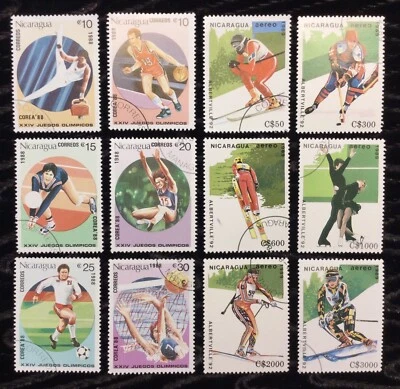 Lot 12 NICARAGUA Olympic Games Stamps USED 1988 Seoul Korea 1992 Barcelona Spain - Image 1 of 4