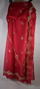 Antique Beads Gota Work Indian Cut Saree Sari Party Wear Dress Red Gold - Picture 1 of 7