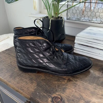 Botines acolchados con cordones de cuero negro Cole Haan talla 9AA hechos en Italia Foto 1 de 4