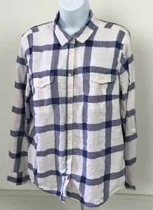 St Johns Bay Womens Top Size XL Blue White Plaid Button Up Long Sleeves Pockets - Picture 1 of 12