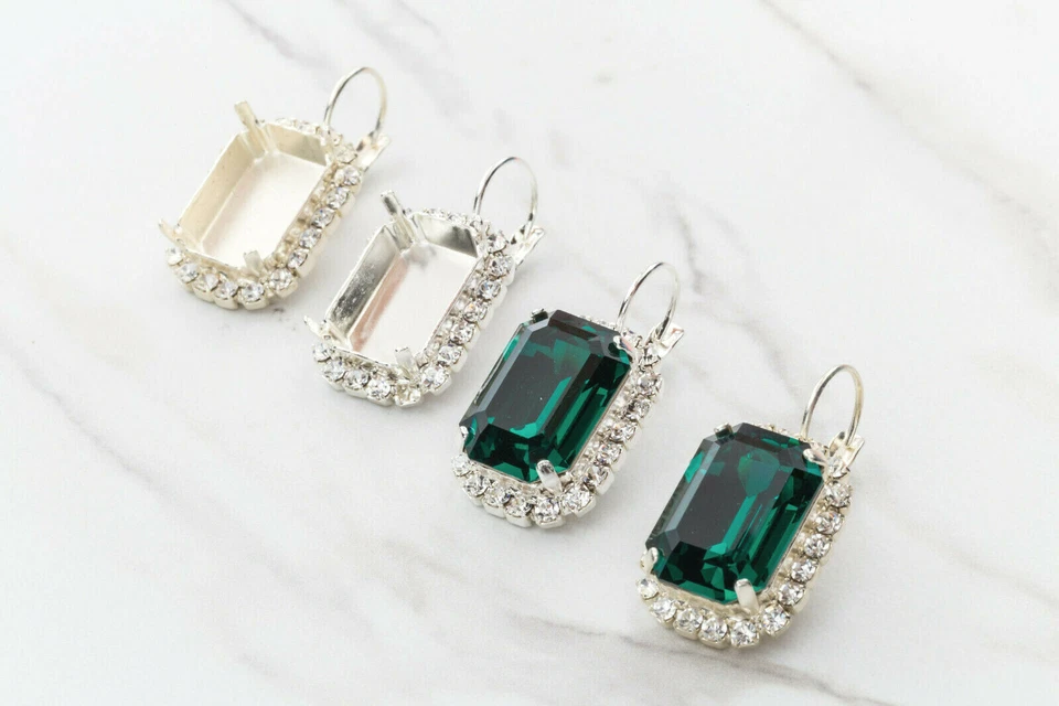 Octágono de 18 mm x 13 mm | Bases de pendientes hágalo usted mismo con halo de cristal | Un par (EE 45) Foto 1 de 1