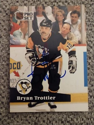 Bryan Trottier Pittsburgh Penguins autographed 1991-92 Pro Set #192 w/ LOA - Image 1 of 2