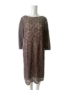 Bronze Lace Floral Dress Size S Womens Shift Midi Long Sleeve Round Neck Zip Up - Picture 1 of 9