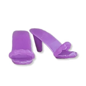 Barbie Clone 70s MOD High Heel Mules Purple Faux Bead Toe Strap Doll Shoes Vtg - Picture 1 of 3