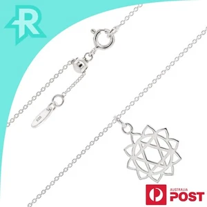 Heart Chakra Sterling Silver 925 Pendant & 500mm Adjustable Chain Necklace - Picture 1 of 7