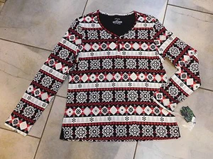 919 Sleep Sense Black & Red Print Long Sleeve Henley Sleep Shirt Top M - Picture 1 of 2