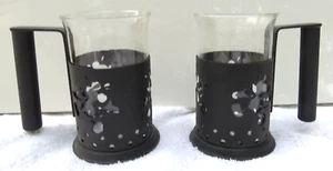 Set 2 Disney Mickey Mouse Schwarz Metall Ausgeschnitten Glas Tee Espresso Kaffeetassen - Bild 1 von 8