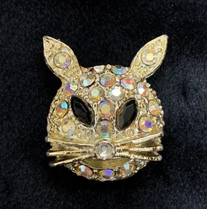 Rhinestone Cat Iridescent Halloween Costume Brooch Pin - Picture 1 of 5