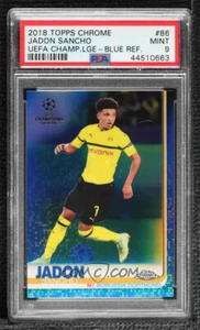 2018-19 Topps Chrome UCL Blue Refractor #86 Jadon Sancho PSA 9 074/150 RC Rookie - Picture 1 of 2