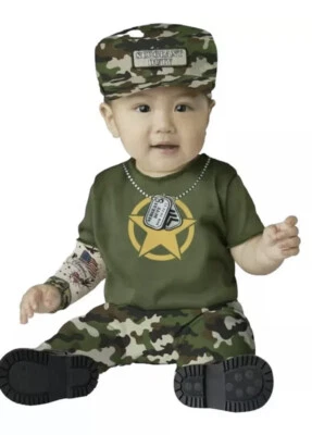 Disfraz de Halloween militar de servicio privado, talla bebé 18-24 meses 2 piezas: mono, sombrero Foto 1 de 4