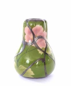 1930's Japanese Studio Porcelain Nishiura Enji Silver Overlay Vase Marked - Picture 1 of 9