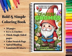 Garden Gnome Coloring Book for Kids & Adults - Thick Artist Paper  Spiral Bound - Picture 1 of 6