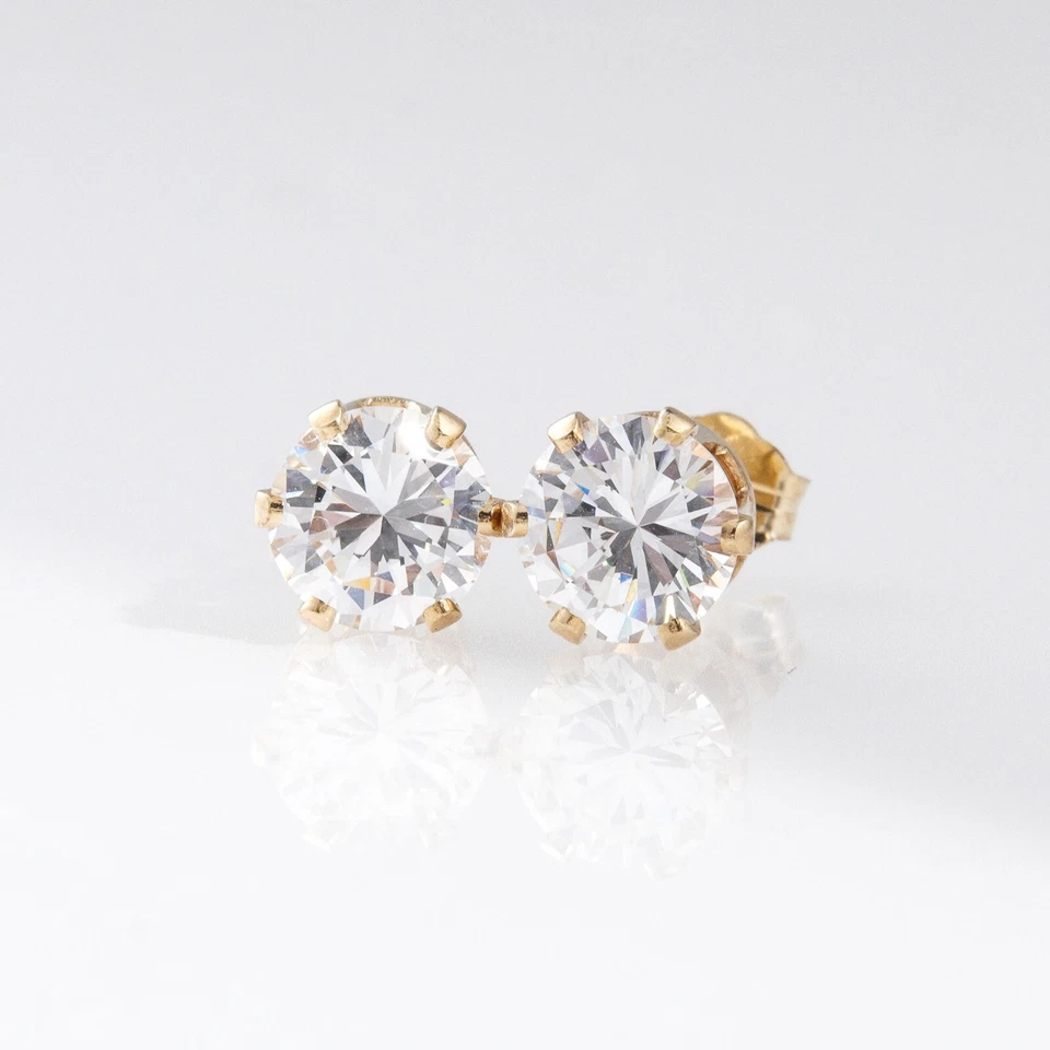 Aretes de diamantes simulados DQCZ de oro real de 14 quilates par de tachuelas Diamonique circonitas circonitas Foto 1 de 4