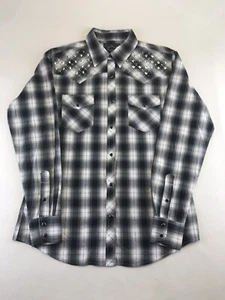 Cowgirl Hardware Black/White Plaid Western Shirt Sz Med Metal Embellishments - Picture 1 of 10