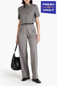 RRP€310 LOULOU STUDIO Super 110's Wool Straight Trousers Size S Grey Pleated - Picture 1 of 6