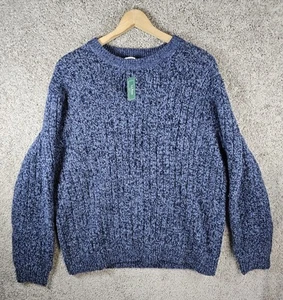 LL Bean Lambswool Sweater Crew Neck Mens 2XL Cobalt Navy Ribbed Brand New NWT - Picture 1 of 9