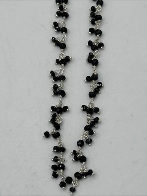 Sterling Silver 925 Faceted Black Spinel Bead Cluster Chain Necklace 16" Foto 1 de 4