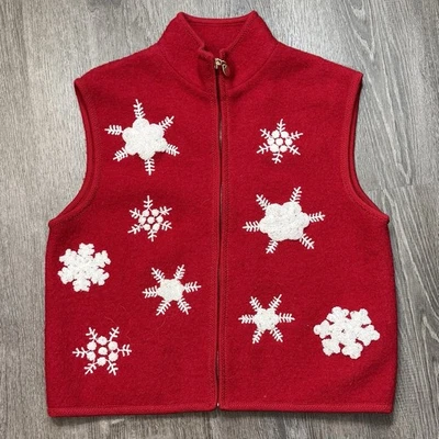 Lisa International Vintage Wool Christmas Sweater Vest Women Large Red Full Zip  - Image 1 of 4
