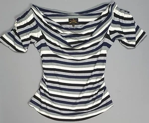 Vivienne Westwood Anglomania Striped Blouse Top Ruched Sleeves Size Medium - Picture 1 of 6