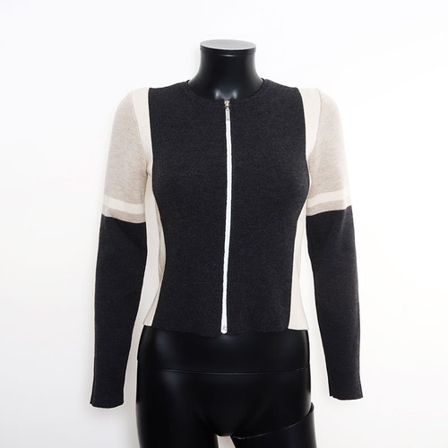 Giacca da pista CHANEL lana zip 00A taglia:36 maglia grigio beige WS11119
