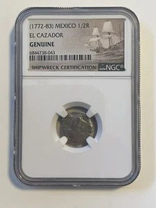 1772-83 Shipwreck Coin EL CAZADOR MEXICO 1/2R Half Real NGC Certified Genuine - Picture 1 of 2