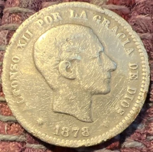 1878 OM Spain 5 Centimos Alfonso XII- Harshly Cleaned - Picture 1 of 2