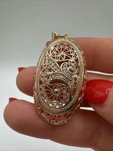 14CT Rose Rolled Gold Filigree Oval Pendant Hallmarked 585RG Elegant - Picture 1 of 8