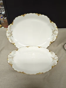 2 platos festoneados para servir Haviland Limoges Francia con adornos dorados - Imagen 1 de 3