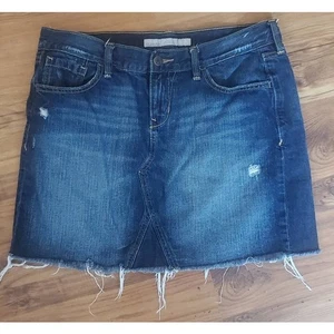 Ancienne mini jupe en jean vieilli marine délavé foncé taille 12 - Photo 1/4