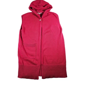 Bryn Walker Women Sz L Hot Pink Knit Hooded Longline Single Button Sweater Vest - Picture 1 of 10