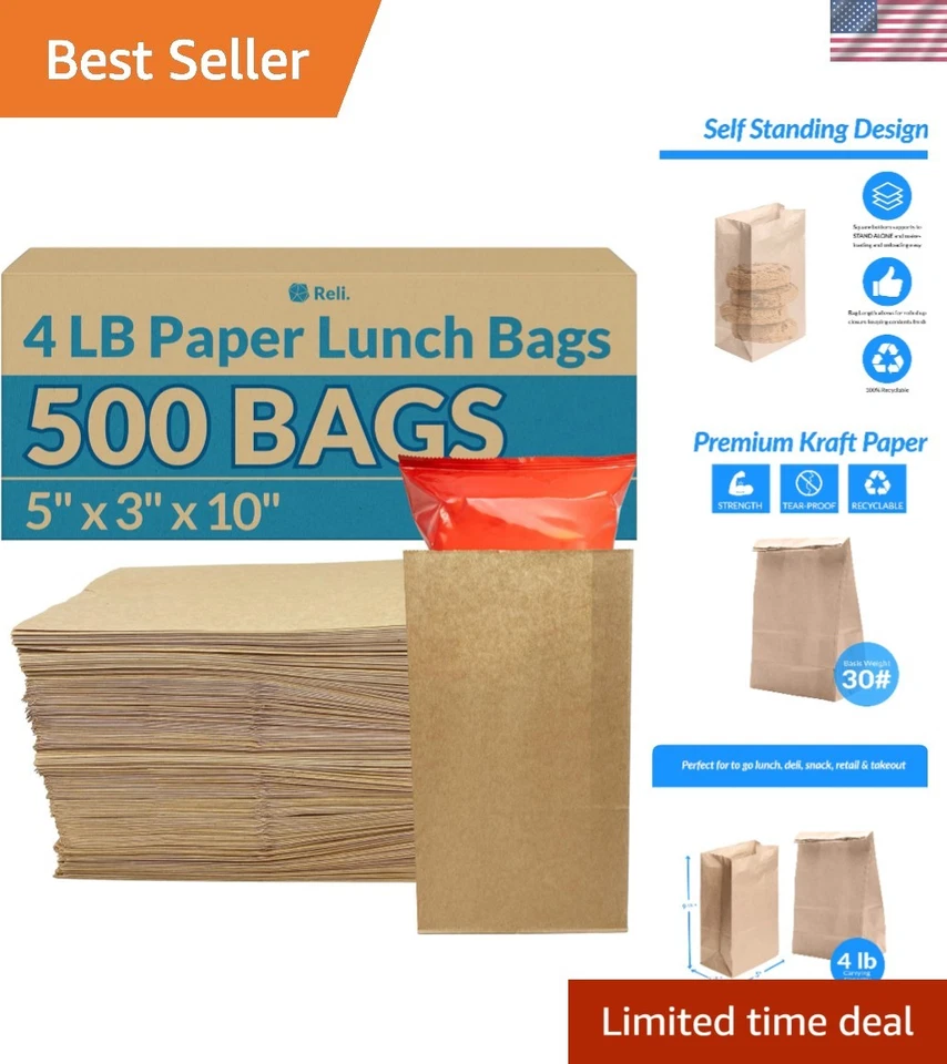 Reli. Brown Paper Bags | 500 Count | 4 LB | | 500 Pack