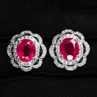 Orecchini in argento sterling 925 placcato oro bianco rubino rosso rosato... - Immagine 1 di 4