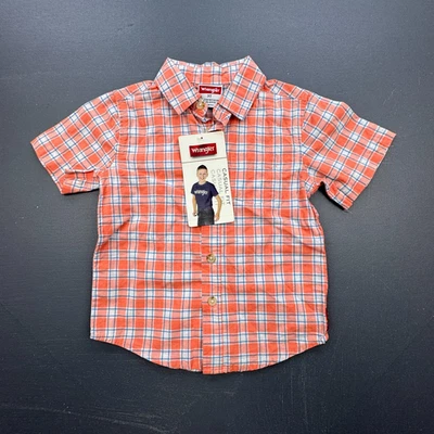 Camisa Wrangler Niños Pequeños 3T Naranja A Cuadros Abotonada Informal Manga Corta Nueva con Etiquetas Foto 1 de 4