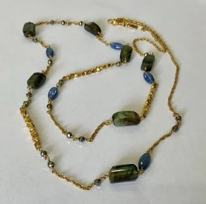 ALEXIS BITTAR MULTI STEIN BAHNHOFSKETTE LABRADORIT STEINE 10K GOLD PLATTE 41” - Bild 1 von 8
