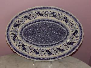 Polish Pottery Basia Scalloped Platter! UNIKAT Signature Rembrandt in Blue! - Imagen 1 de 2
