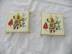 Lot 2 dessous plats faience déco mexique 50 60 Villeroy & Boch Vintage sixties - Imagen 1 de 2