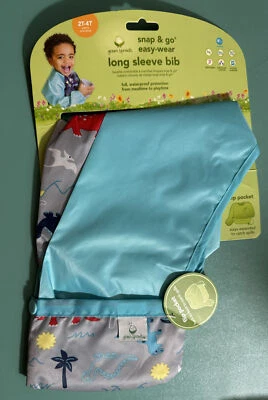 Babero de manga larga Green Sprouts, Snap & Go Easy Wear, 2T-4T, dinosaurios azules Foto 1 de 3