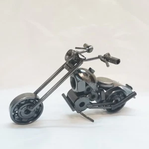 Retro Motorcycle Sculpture Motorbike Model Rustic Handcrafted Iron Art Bar Decor - Picture 1 of 24