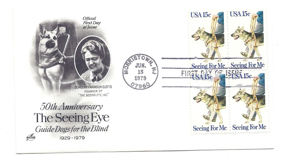 1787 Seeing Eye, Guide Dogs, ArtCraft block of 4, FDC - Image 1 of 1
