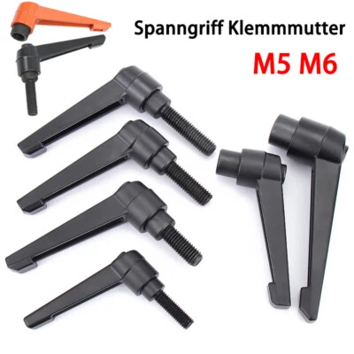 M5 M6 Schwarz Spanngriff Spannmutter Klemmhebel mit Gewindebolzen Klemmmutter - Bild 1 von 4