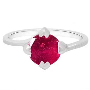 14KT White Gold Round Shape 1.00Ct Natural Burmese Red Ruby Solitaire Ring - Picture 1 of 1