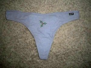 VICTORIAS SECRET HOLIDAY RHINESTONE HOLLY GREY THONG LARGE NEW - Picture 1 of 2