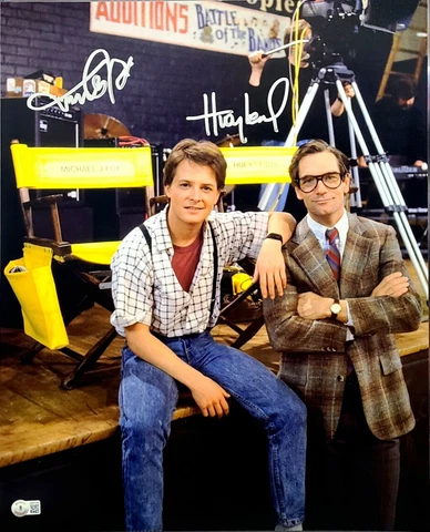 MICHAEL J FOX & HUEY LEWIS Signed Autograph "BACK TO THE FUTURE" 16x20 Photo BAS Cover