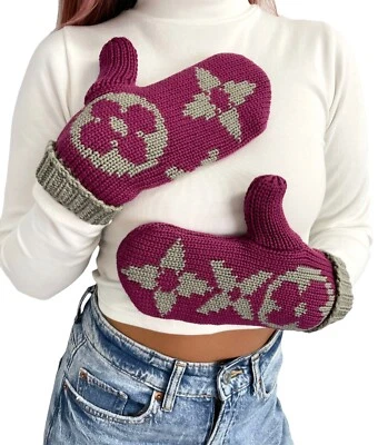Guantes LOUIS VUITTON Vintage Grande Monograma Logo #M Mitones Lana Rosa Rango AB+ Foto 1 de 4