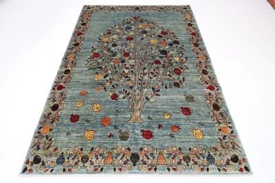 6 x 8 ft Oriental tree of life GrayArea Rug Afghan Hand Knotted Veg dye Wool Rug - Image 1 of 4